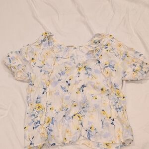 Lovestitch Sheer Floral Blouse in White and Blue